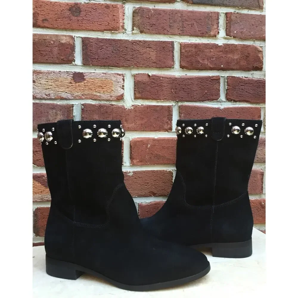 MICHAEL KORS Hayes Black Suede Studded Ankle Boots Booties 6.5 NEW